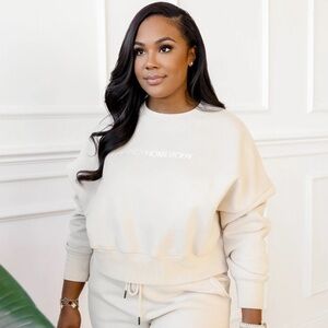 Fancy Homebody crewneck crop Sweatshirt large womens cream